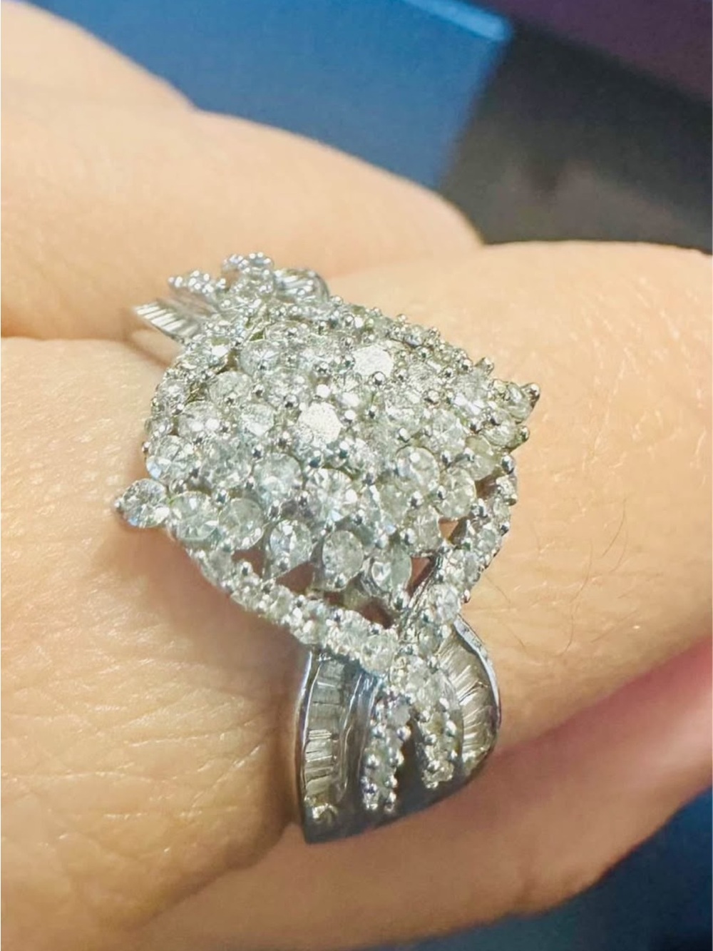 XL Natural Diamond ring band white gold on 925 silver over 1 ct sz 7 or 8 sizabl